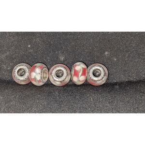 NEW SET OF 5 PANDORA MATTE RED & WHITE MURANO GLASS BEADS - BEAUTIFUL